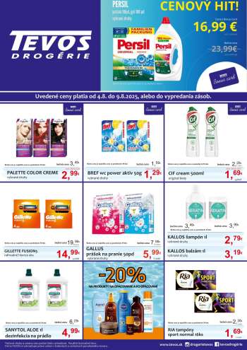 Leták Tevos Drogérie - 4.8.2025 - 9.8.2025.