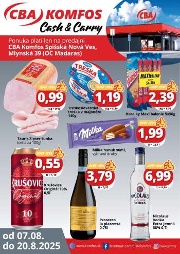 Leták CBA Komfos - 7.8.2025 - 20.8.2025.