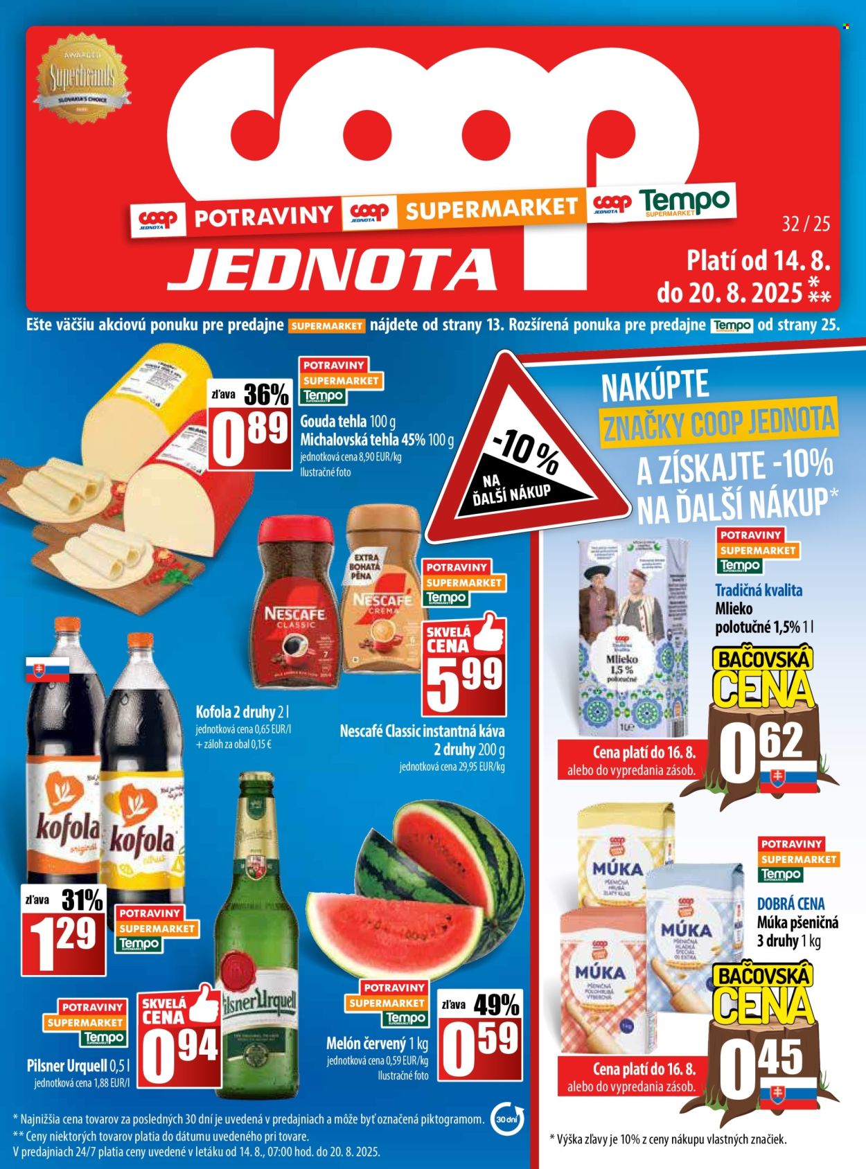 Leták COOP Jednota - 14.8.2025 - 20.8.2025. Strana 1