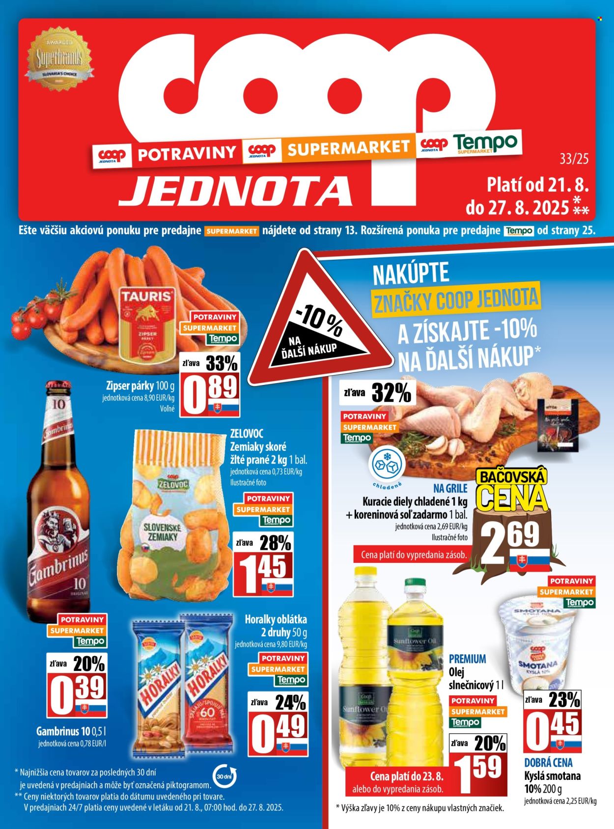Leták COOP Jednota - 21.8.2025 - 27.8.2025. Strana 1