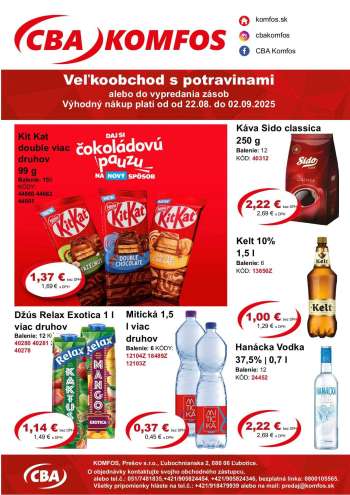 Leták CBA Komfos - 22.8.2025 - 2.9.2025.