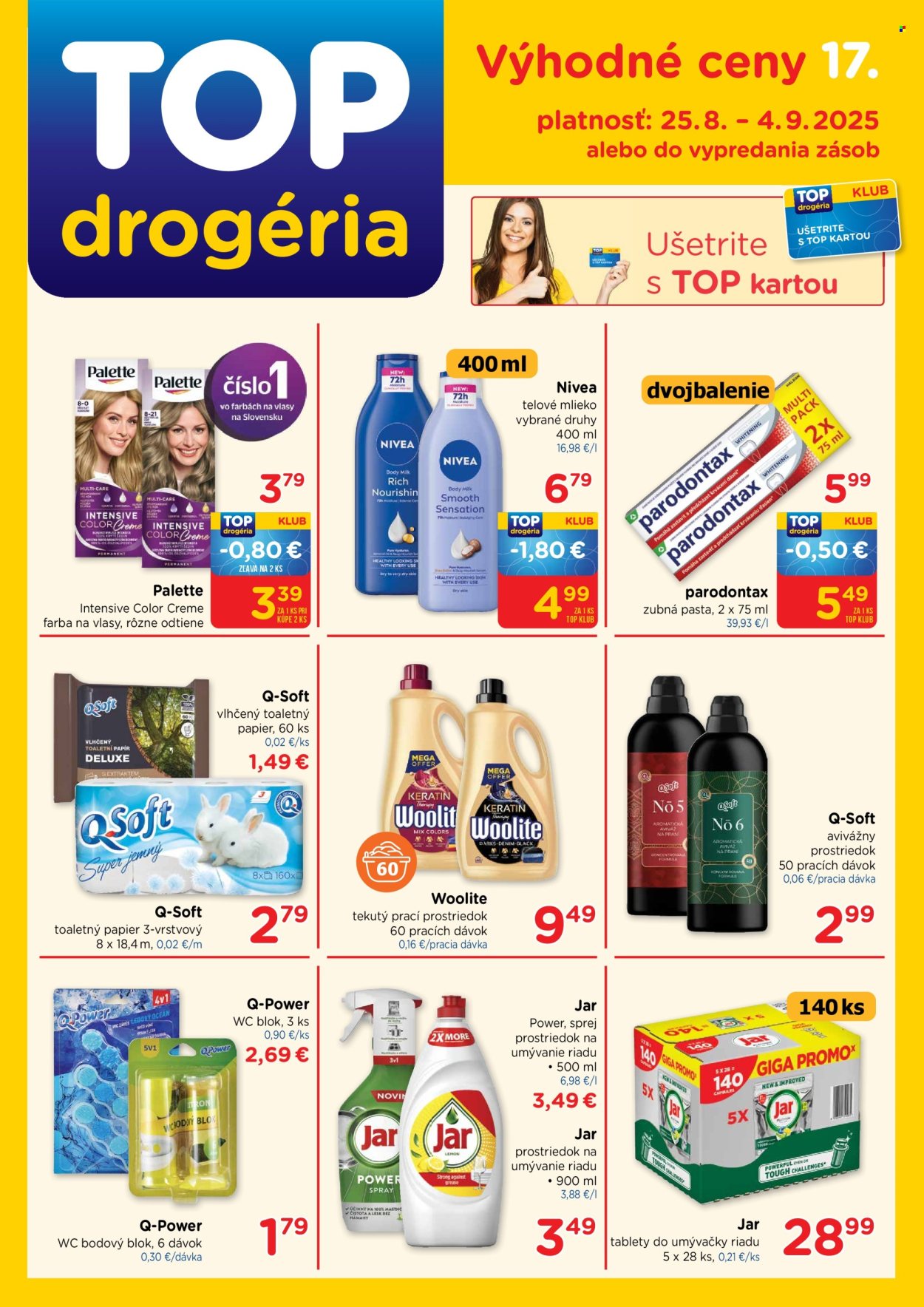 Leták TOP drogéria - 25.8.2025 - 4.9.2025. Strana 1