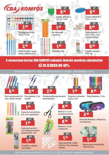 Leták CBA Komfos - 8.8.2025 - 30.9.2025.
