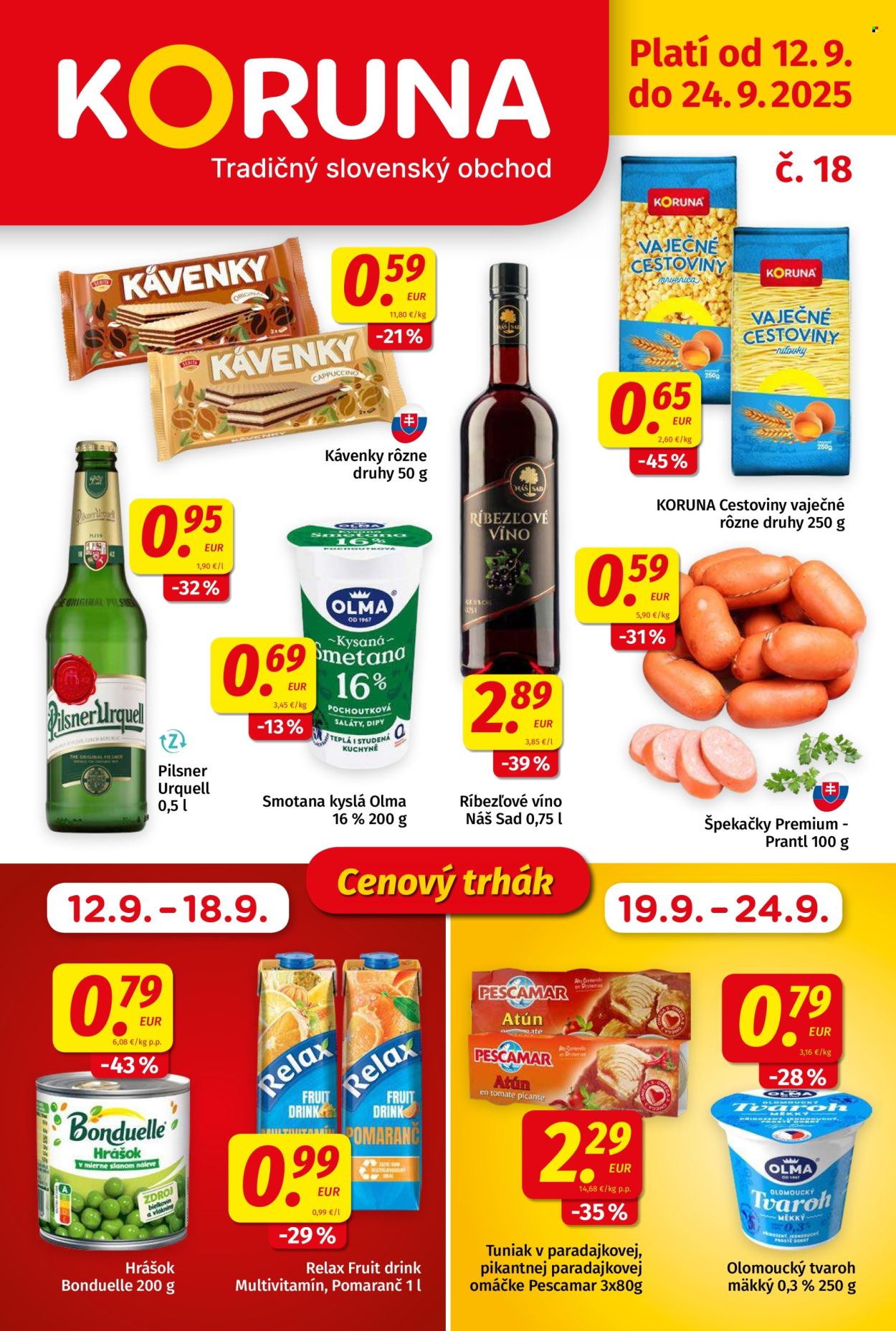 Leták Potraviny KORUNA - 12.9.2025 - 24.9.2025. Strana 1