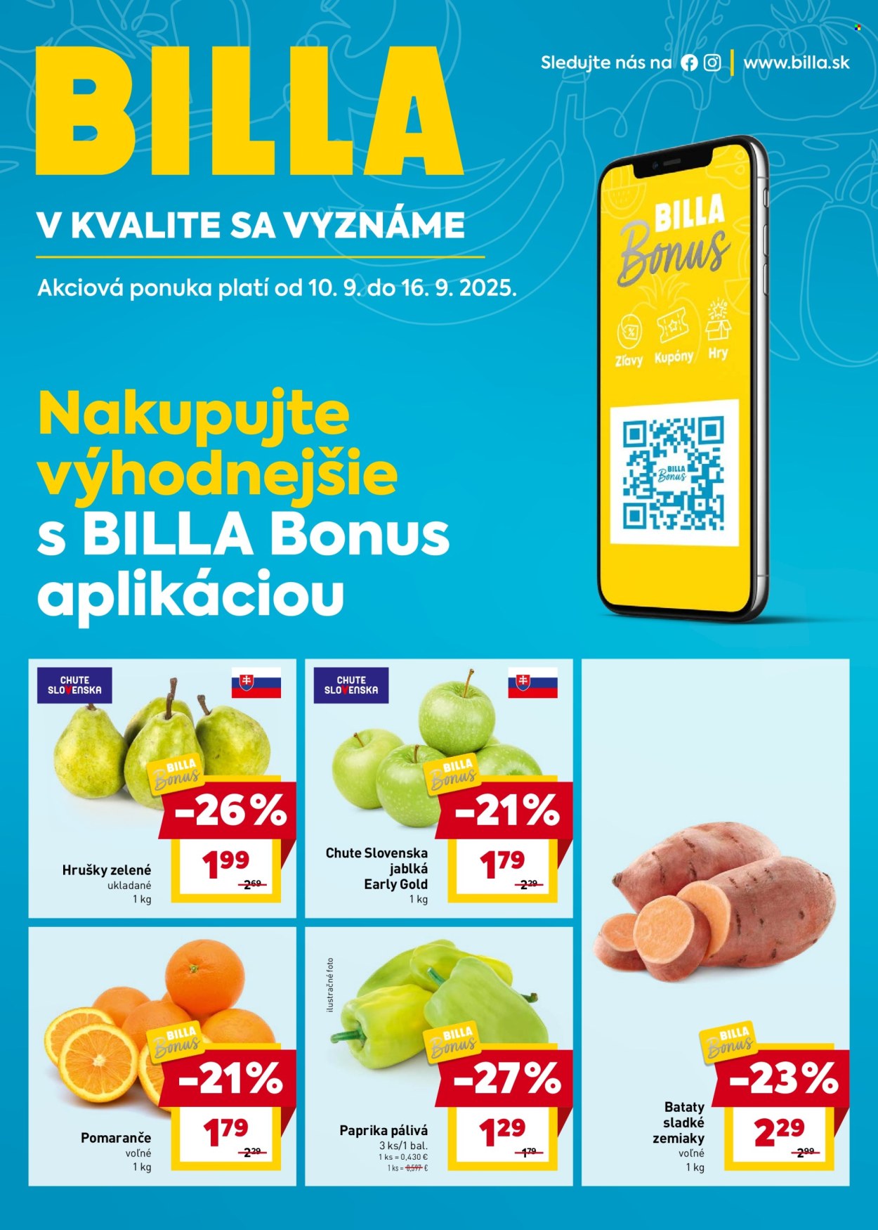 Leták Billa - 10.9.2025 - 16.9.2025. Strana 1