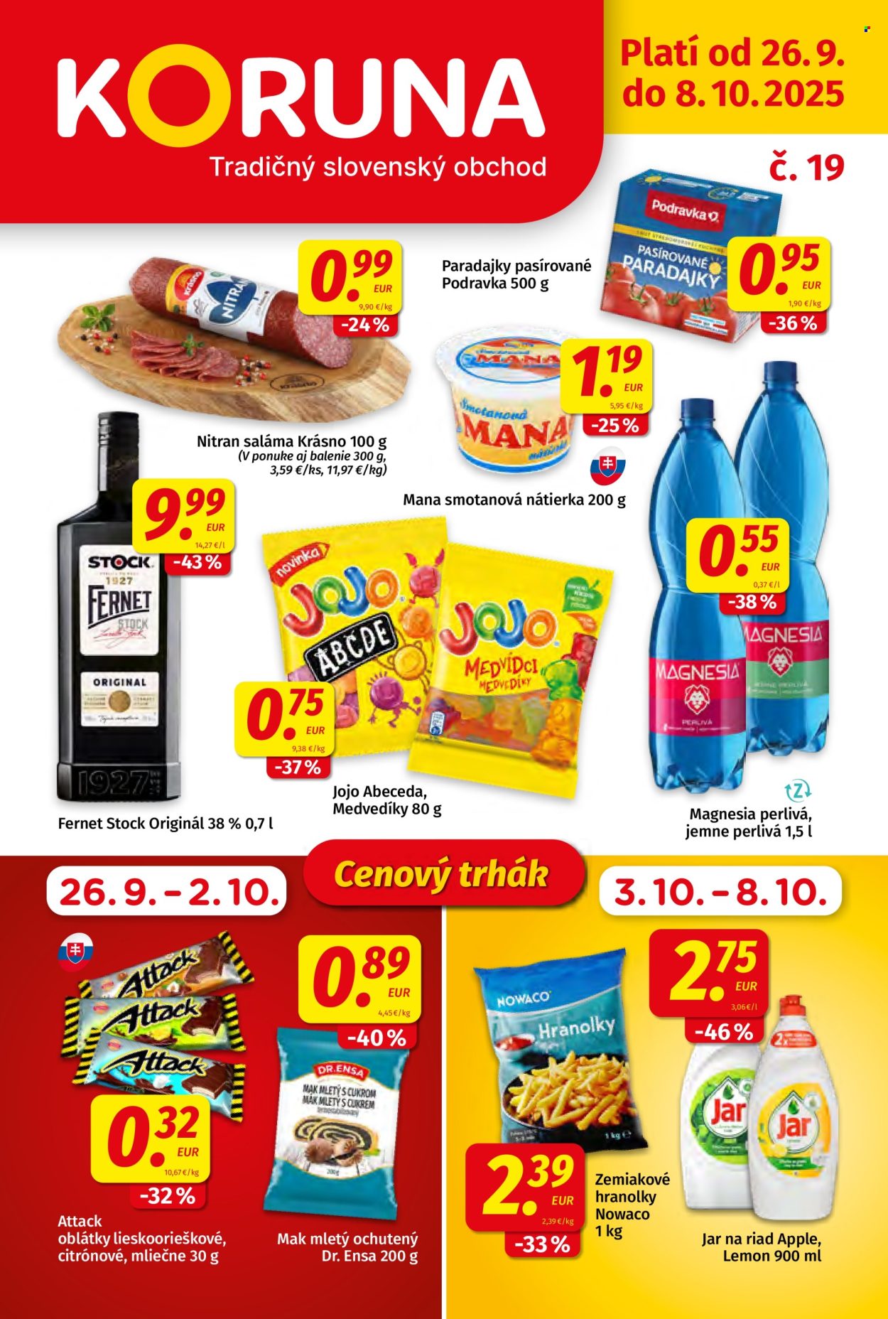 Leták Potraviny KORUNA - 26.9.2025 - 8.10.2025. Strana 1