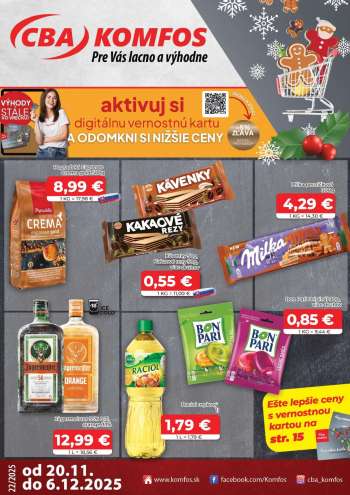 Leták CBA Komfos - 20.11.2025 - 6.12.2025.