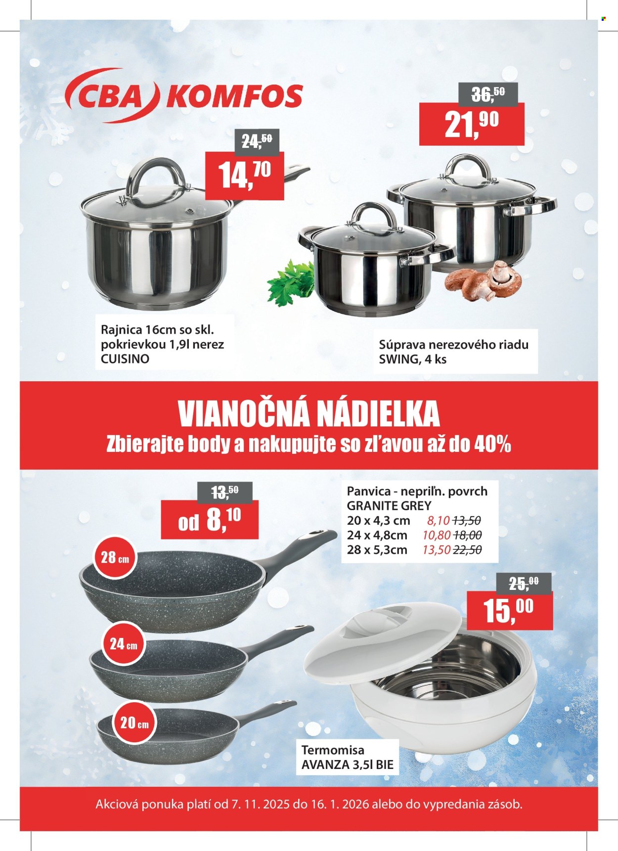 Leták CBA Komfos - 17.11.2025 - 16.1.2026. Strana 1