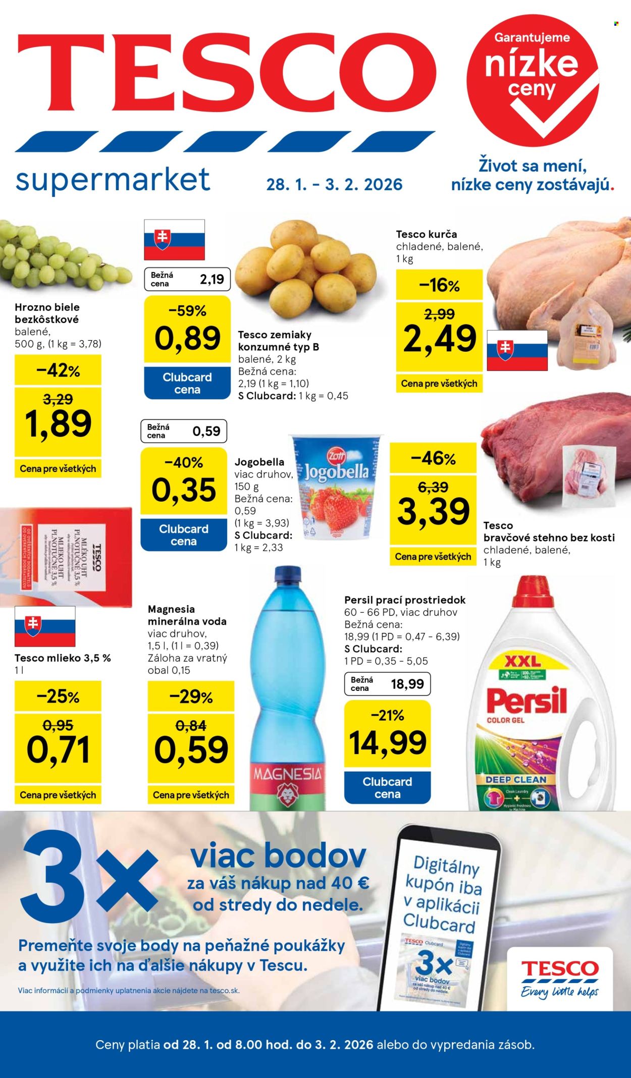 Leták TESCO supermarket - 28.1.2026 - 3.2.2026. Strana 1