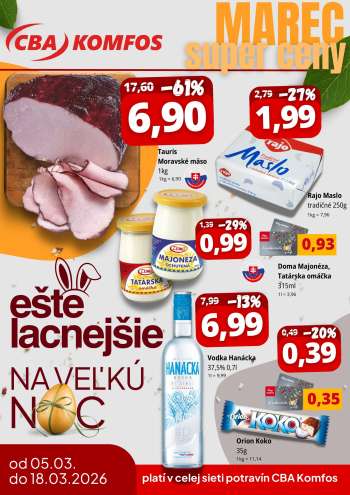 Leták CBA Komfos - 5.3.2026 - 18.3.2026.