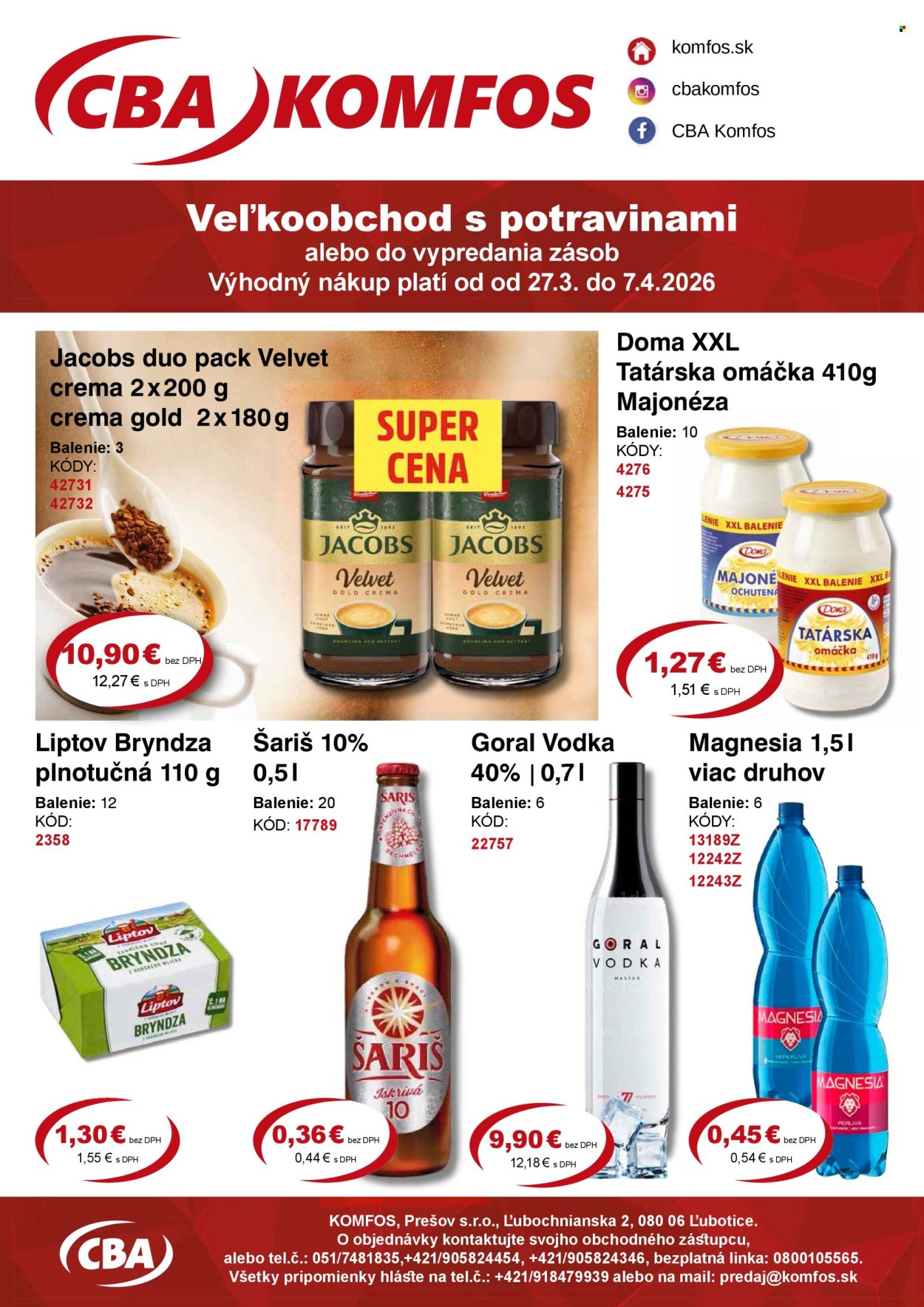 Leták CBA Komfos - 27.3.2026 - 7.4.2026. Strana 1