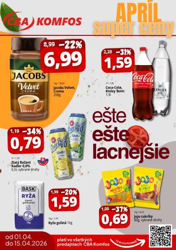 Leták CBA Komfos - 1.4.2026 - 15.4.2026.
