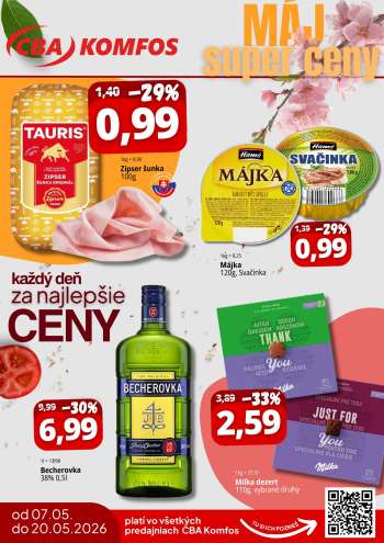 Leták CBA Komfos - 7.5.2026 - 20.5.2026.
