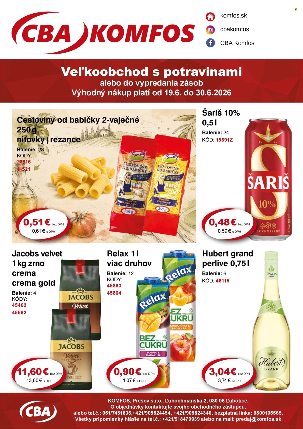 Leták CBA Komfos - 19.6.2026 - 30.6.2026. Strana 1