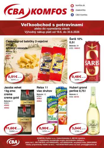 Leták CBA Komfos - 19.6.2026 - 30.6.2026.