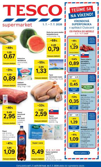 Leták TESCO supermarket - 1.7.2026 - 7.7.2026.