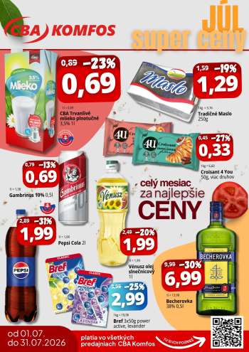 Leták CBA Komfos - 1.7.2026 - 31.7.2026.