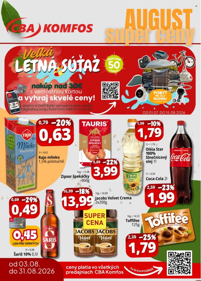 Leták CBA Komfos - 3.8.2026 - 31.8.2026. Strana 1