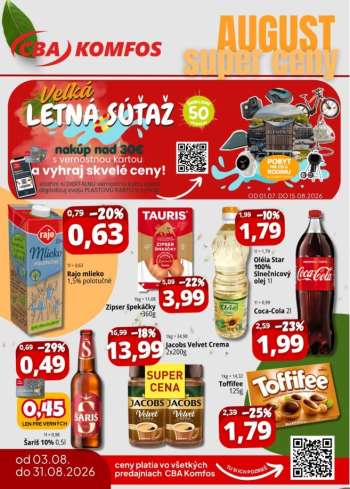 Leták CBA Komfos - 3.8.2026 - 31.8.2026.