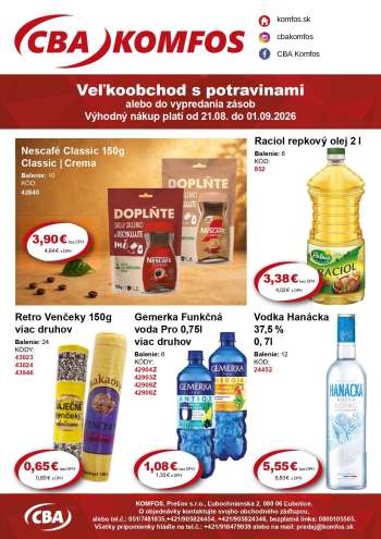 Leták CBA Komfos - 21.8.2026 - 1.9.2026.