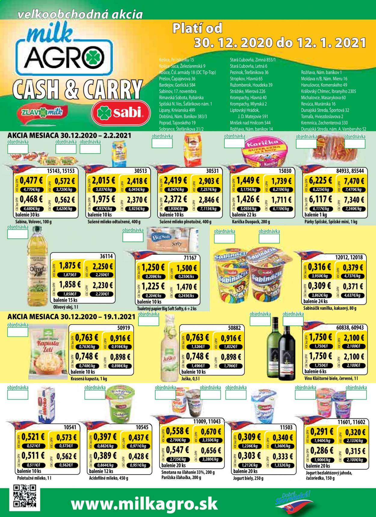 Leták Milk AGRO - 30.12.2020 - 12.1.2021. Strana 1