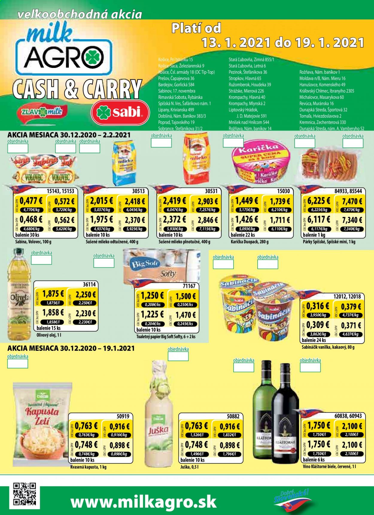Leták Milk AGRO - 13.1.2021 - 19.1.2021. Strana 1