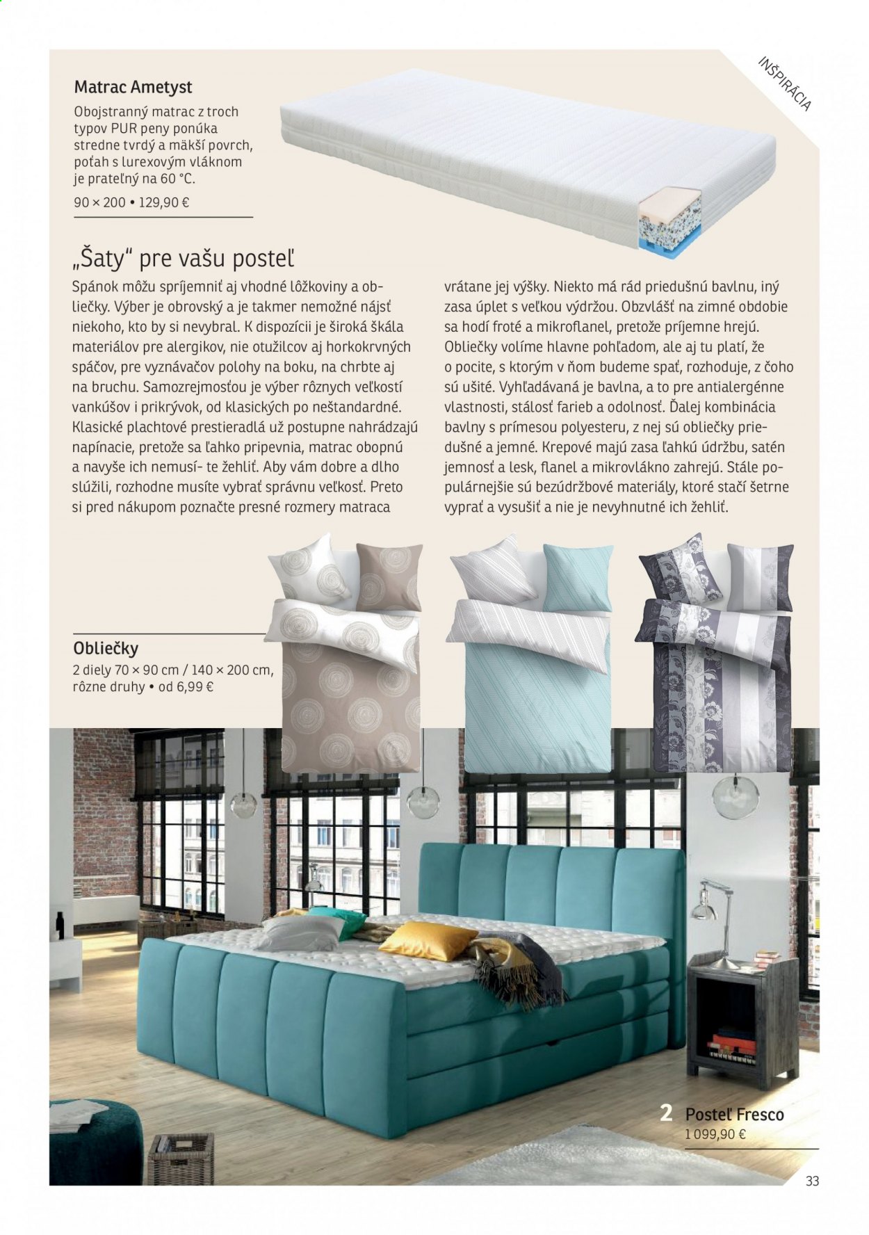 thumbnail - Leták Asko Nábytok - Produkty v akcii - prestieradlo, posteľná bielizeň, posteľ, obojstranný matrac. Strana 33.