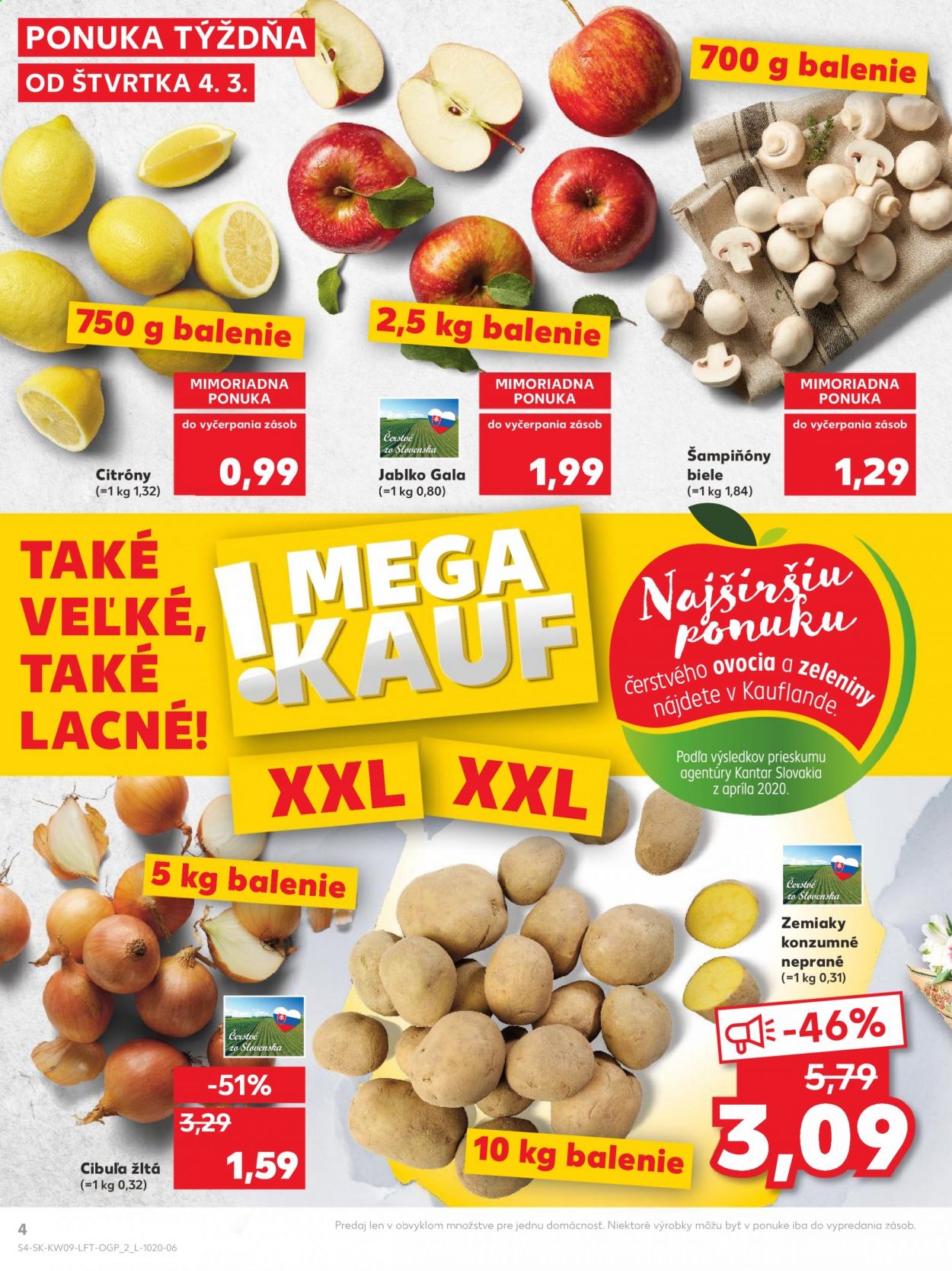 thumbnail - Leták Kaufland - 4.3.2021 - 10.3.2021 - Produkty v akcii - zemiaky, cibuľa, citróny, jablká, šampiňóny. Strana 4.