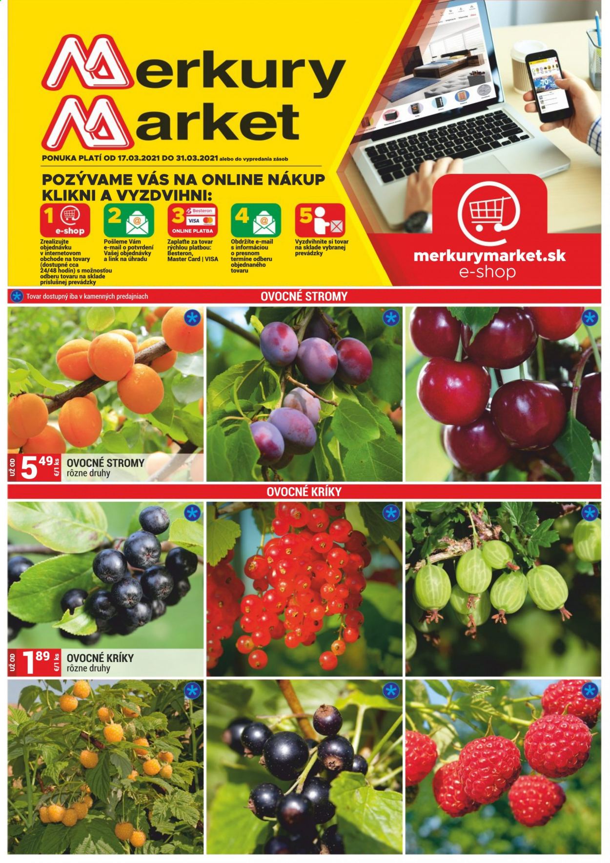 thumbnail - Leták Merkury Market - 17.3.2021 - 31.3.2021 - Produkty v akcii - ovocné stromy. Strana 1.