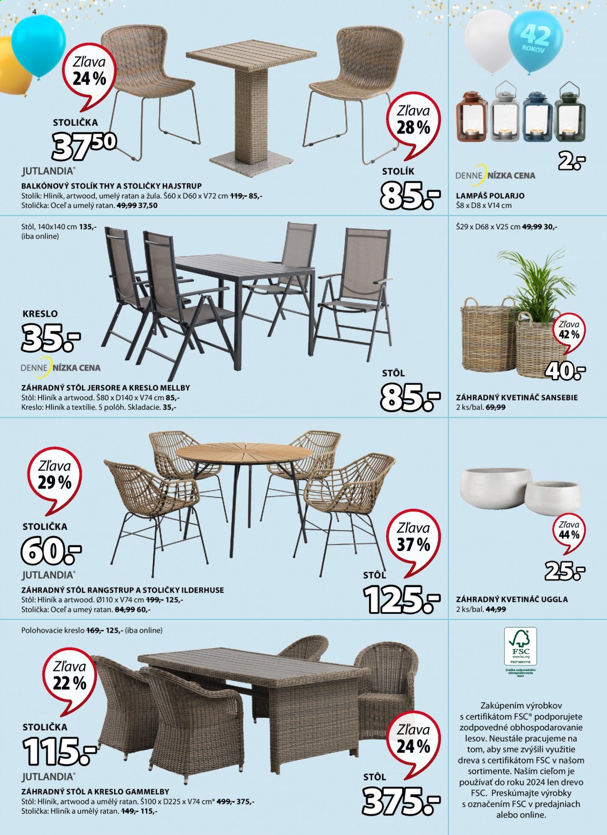 thumbnail - Leták JYSK - 25.3.2021 - 7.4.2021 - Produkty v akcii - stôl, stolička, kreslo, polohovacie kreslo, stolík, záhradný stôl, lampáš, kvetináč. Strana 4.