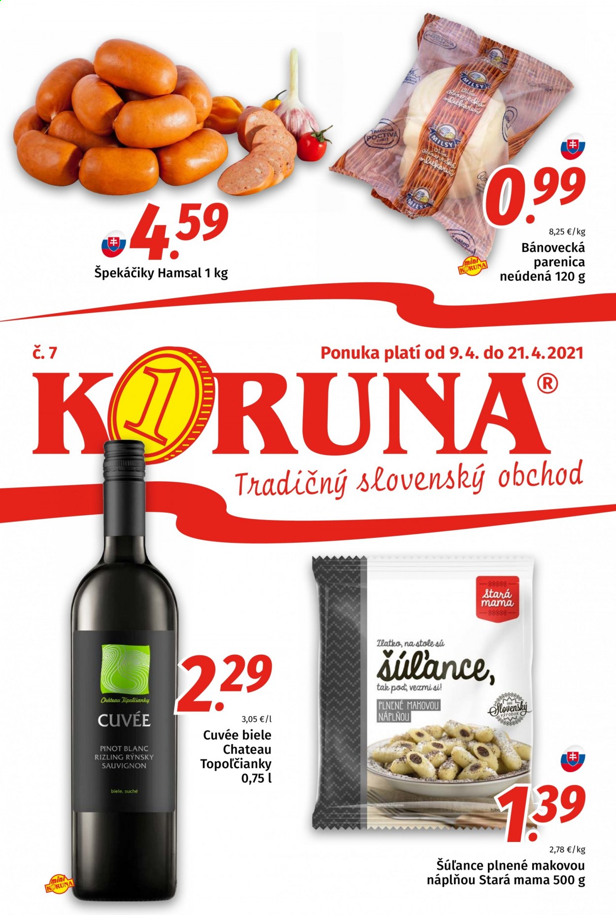 Leták Potraviny KORUNA - 9.4.2021 - 21.4.2021. Strana 1
