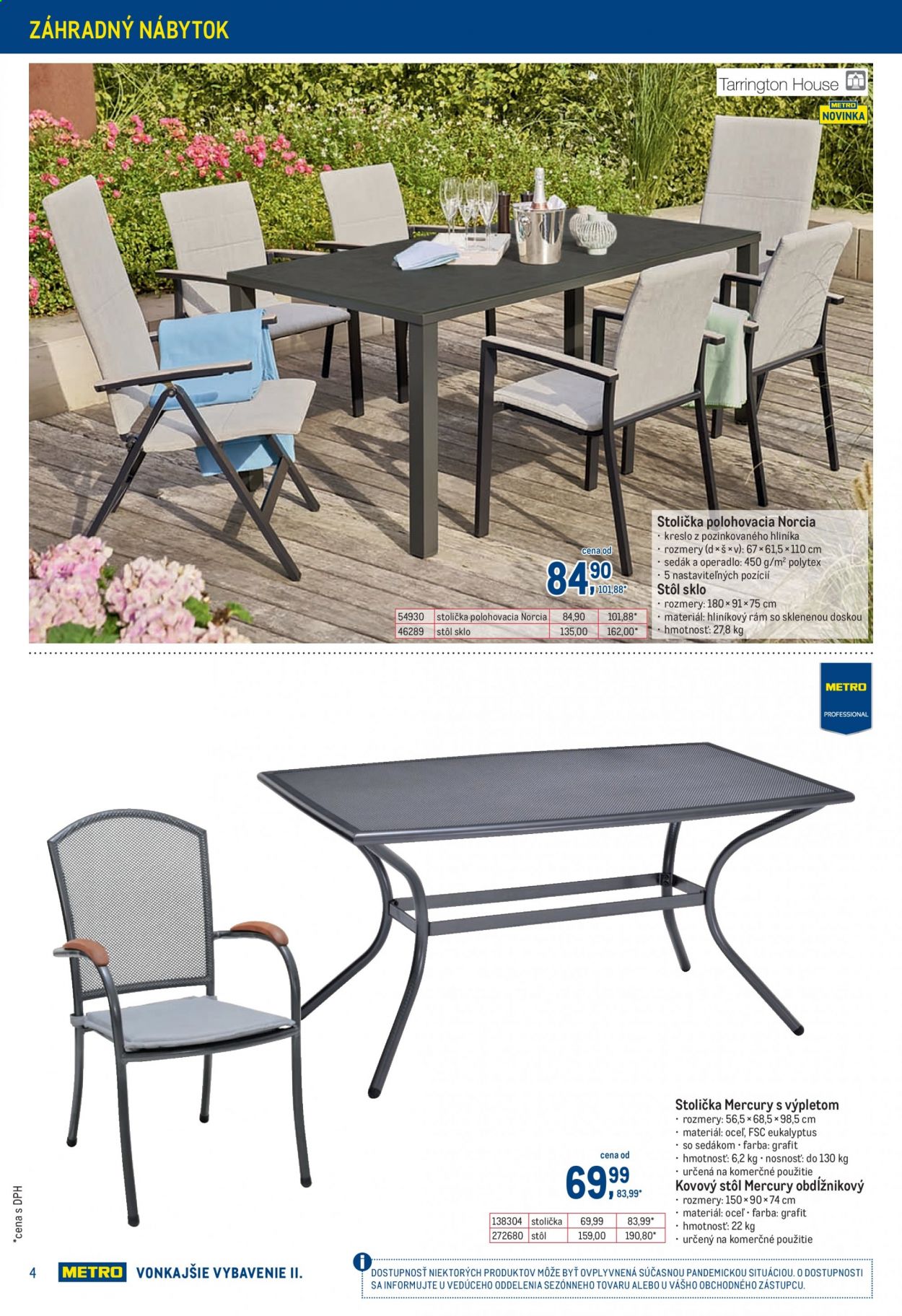 thumbnail - Leták Metro - 14.4.2021 - 11.5.2021 - Produkty v akcii - podsedák na stoličku, stôl, stolička, kreslo, polohovacie kreslo, zahradný nábytok. Strana 4.