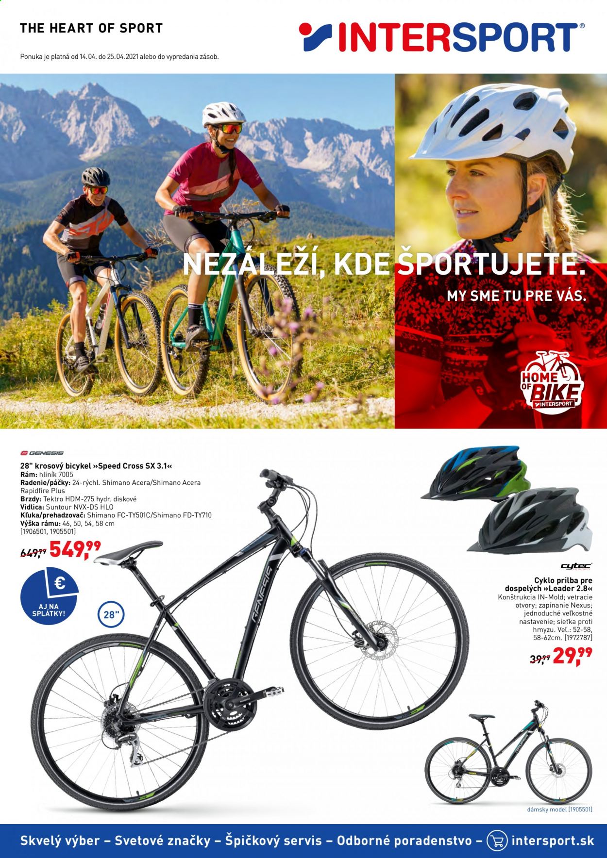 thumbnail - Leták Intersport - 14.4.2021 - 25.4.2021 - Produkty v akcii - prilba, bicykel. Strana 1.
