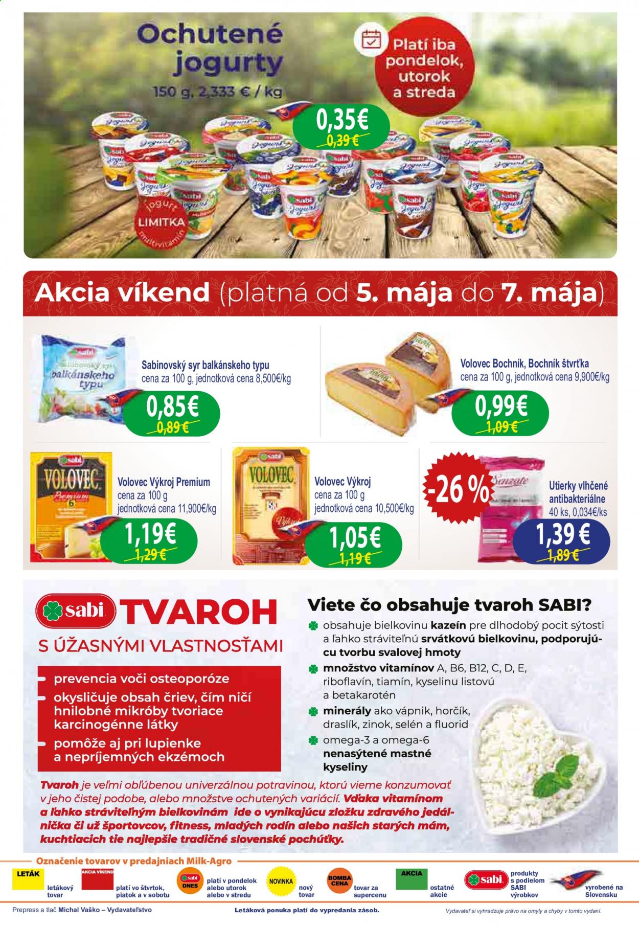 thumbnail - Leták Milk AGRO - 5.5.2021 - 11.5.2021 - Produkty v akcii - balkánsky syr, syr, Volovec, utierka, vlhčené obrúsky, jogurt. Strana 2.