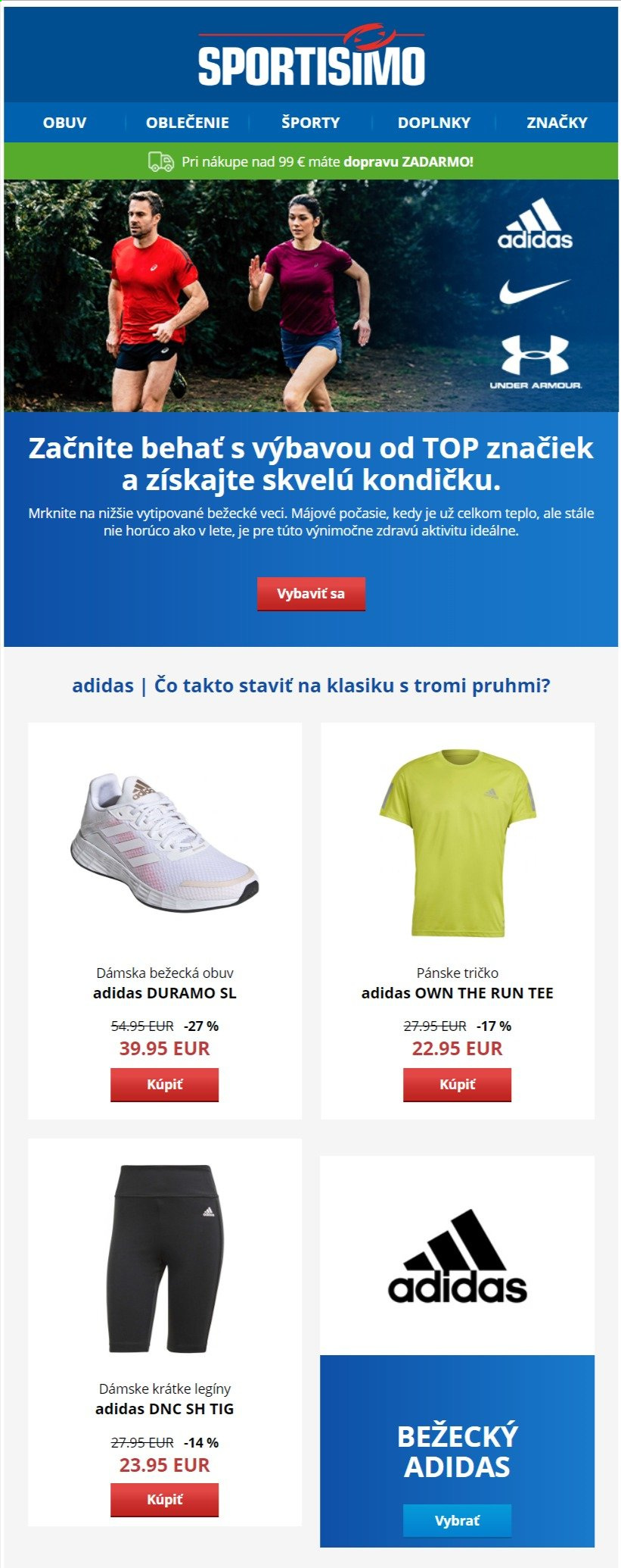 thumbnail - Leták Sportisimo - 6.5.2021 - 11.5.2021 - Produkty v akcii - Adidas, tričko, legíny, běžecká obuv. Strana 1.