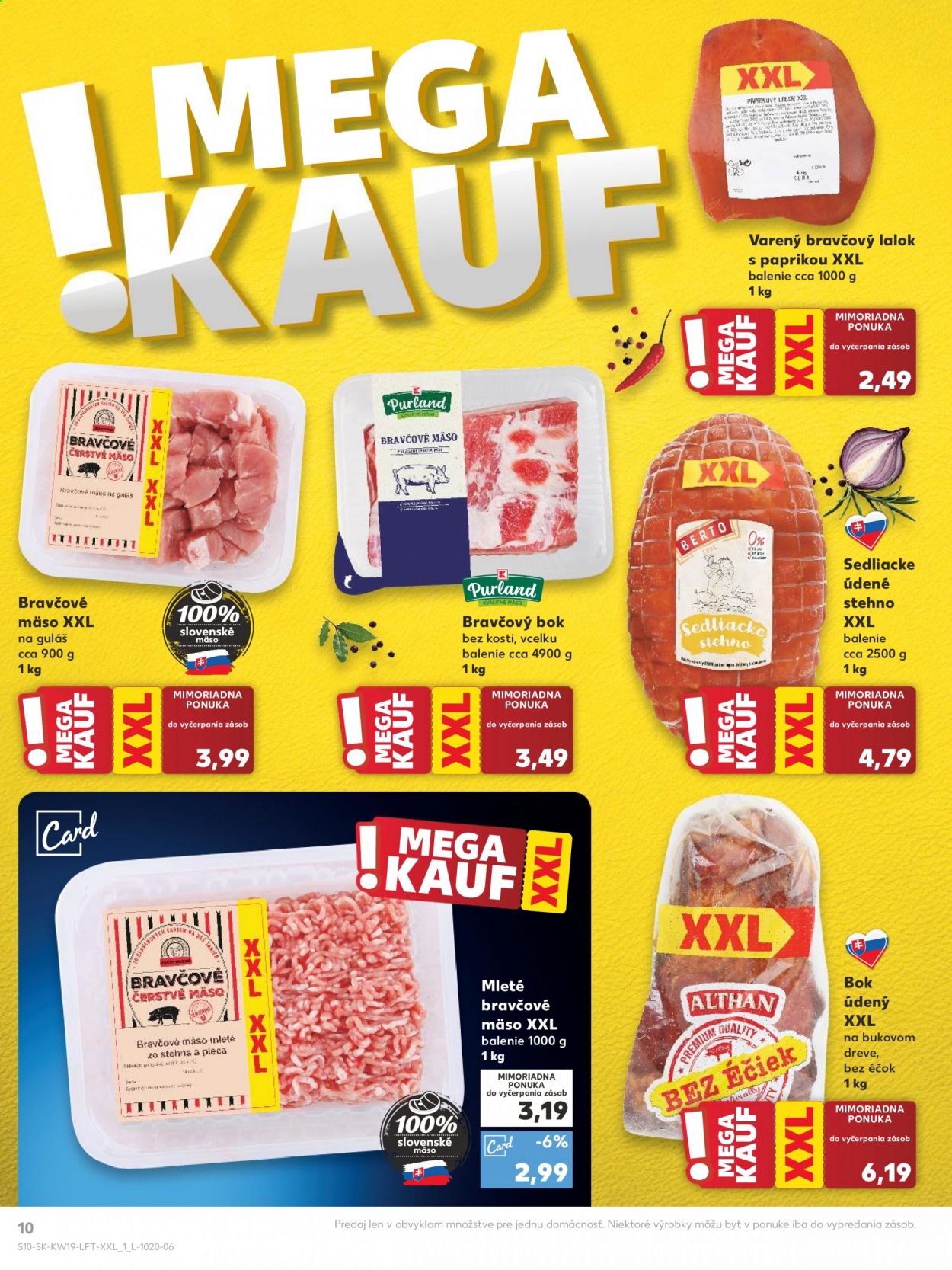 thumbnail - Leták Kaufland - 13.5.2021 - 19.5.2021 - Produkty v akcii - bravčové na guláš, bravčový bok, bravčový lalok, údené stehno, mleté bravčové mäso, mleté mäso, bok údený. Strana 10.