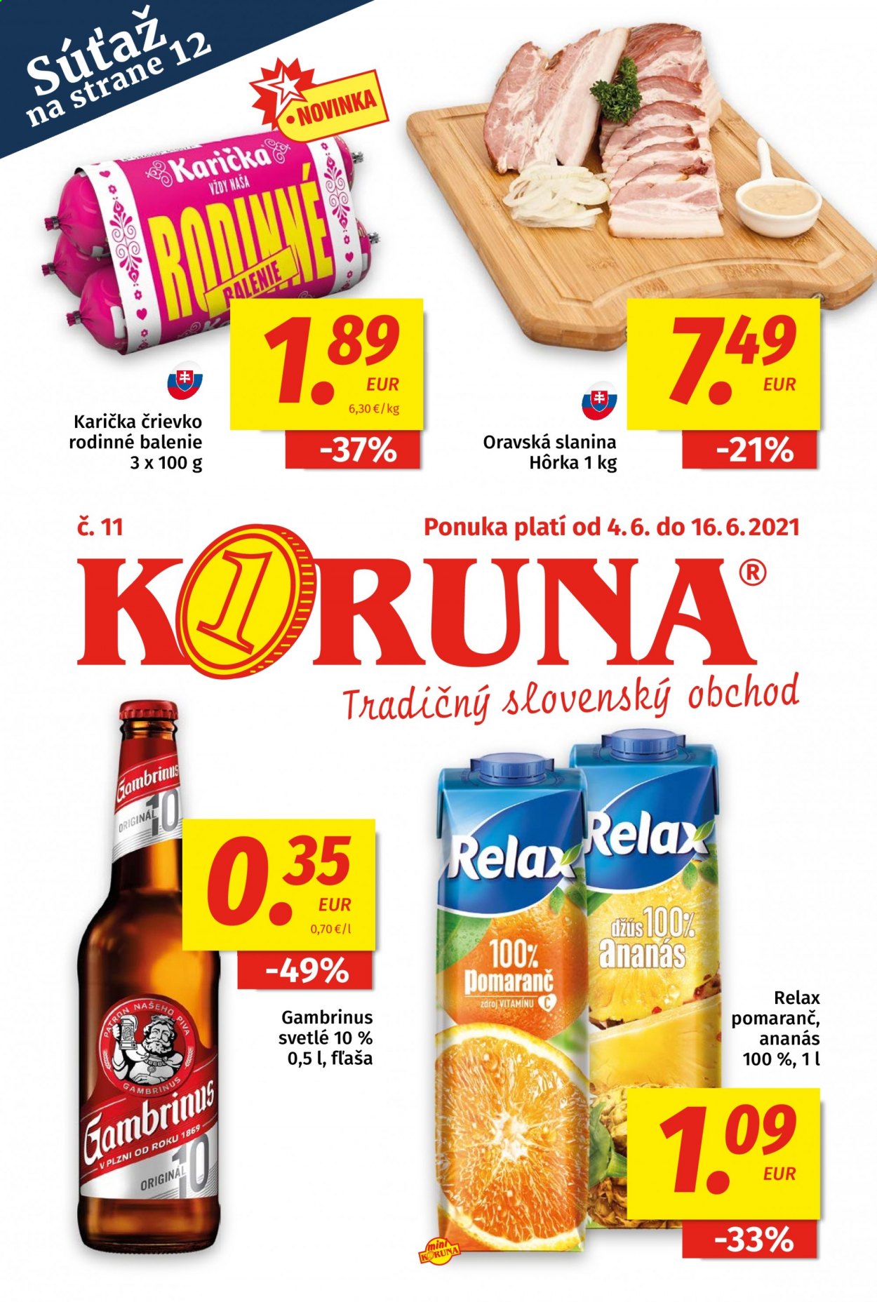 Leták Potraviny KORUNA - 4.6.2021 - 16.6.2021. Strana 1