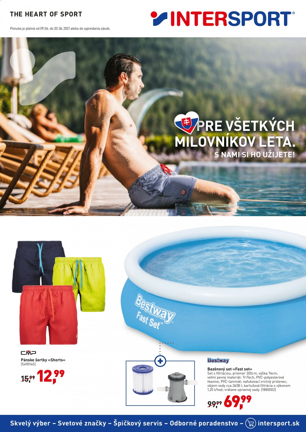thumbnail - Leták Intersport - 9.6.2021 - 20.6.2021 - Produkty v akcii - šortky, nafukovací bazén. Strana 1.