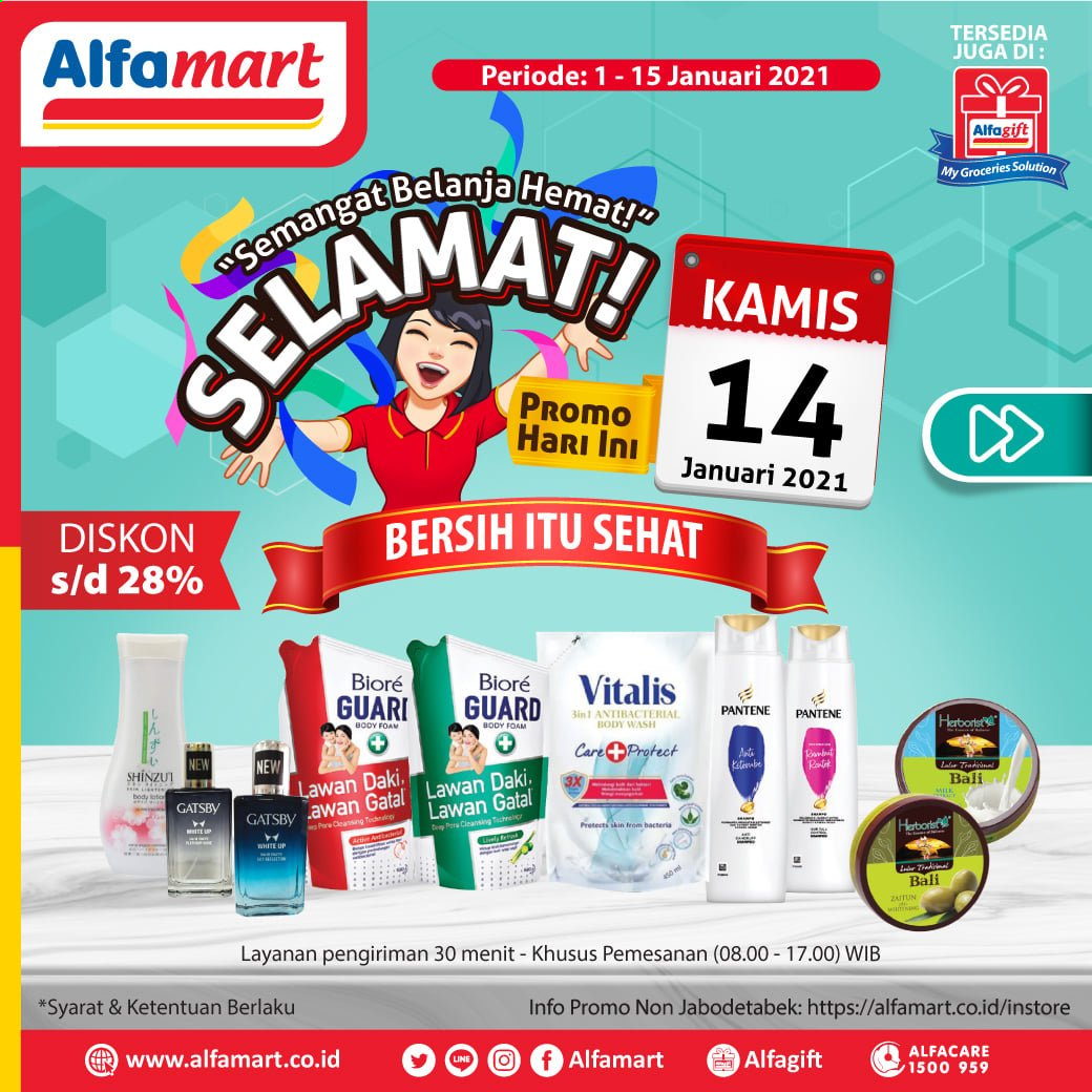 thumbnail - Promo Alfamart - 01/01/2021 - 01/15/2021 - Produk diskon - milk, body wash, vitalis, pantene, body foam. Halaman 1.