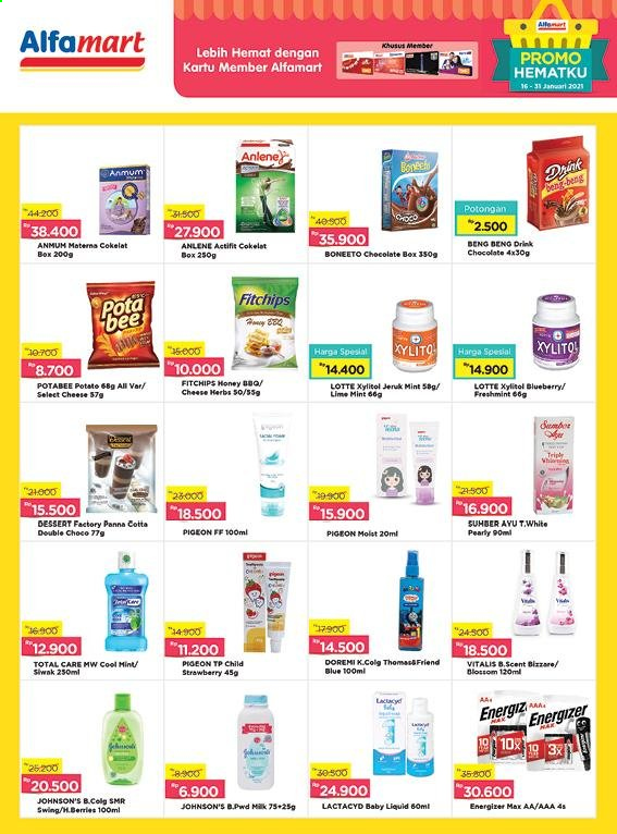 thumbnail - Promo Alfamart - 01/16/2021 - 01/31/2021 - Produk diskon - milk, vitalis, pigeon, lactacid, mint, jeruk, chocolate, honey, energizer, box, drink. Halaman 20.
