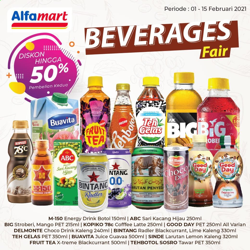 thumbnail - Promo Alfamart - 02/01/2021 - 02/15/2021 - Produk diskon - fruit, stroberi, tea, pet, lemon, mango, kacang, kacang hijau, dell, cappuccino, energy drink. Halaman 1.