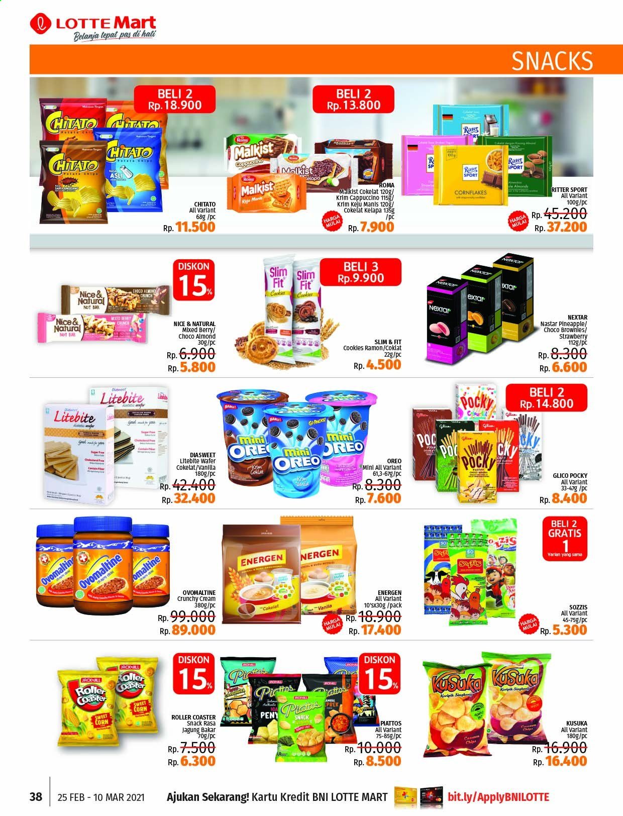 thumbnail - Promo LOTTE Mart - 02/25/2021 - 03/10/2021 - Produk diskon - wafer, pineapple, oreo, harga mulai, corn, cappuccino. Halaman 35.