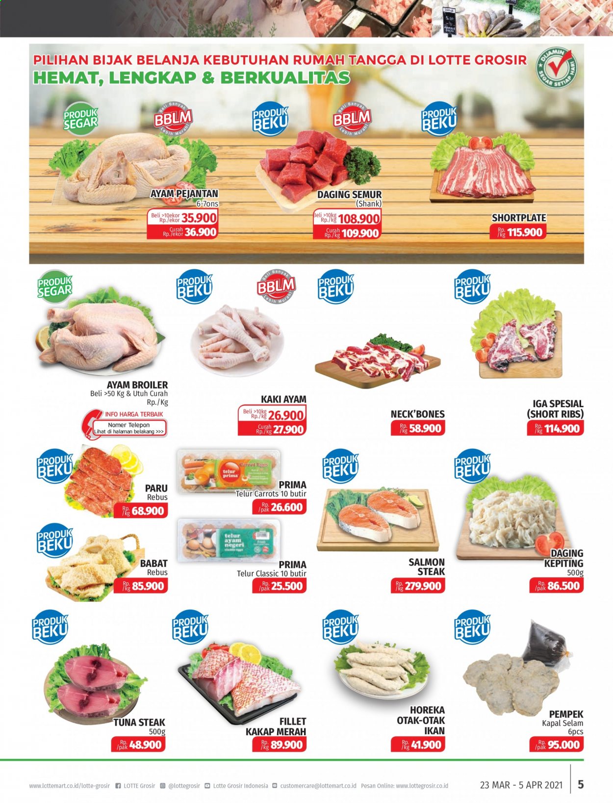 thumbnail - Promo LOTTE Grosir - 03/23/2021 - 04/05/2021 - Produk diskon - tuna, tuna steak, tangga, telur, salmon, kapal, carrots, beef steak. Halaman 5.