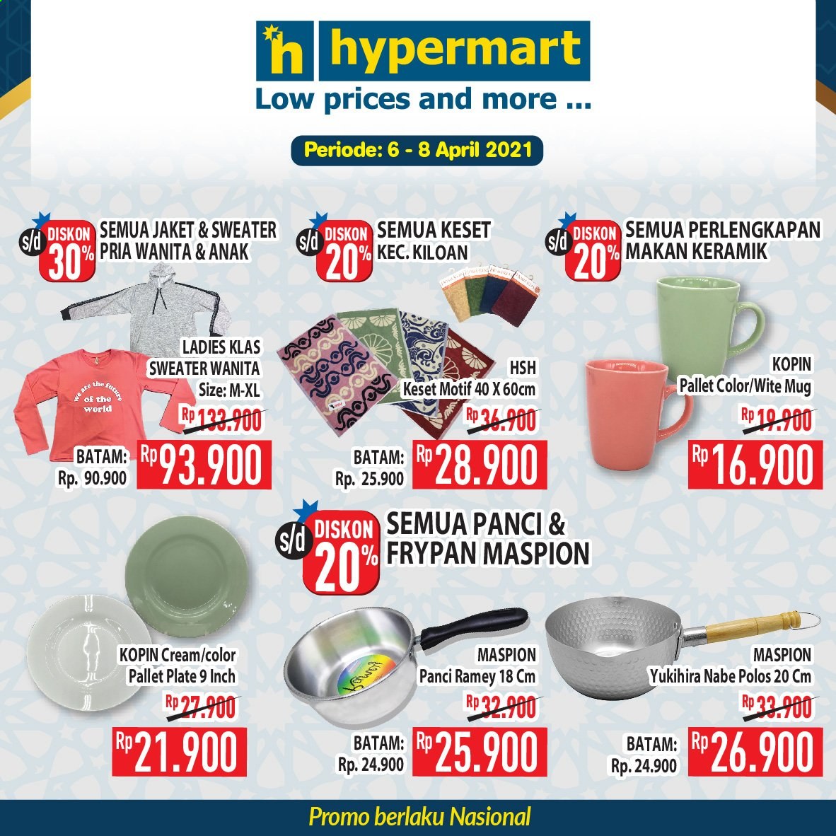 thumbnail - Promo Hypermart - 04/06/2021 - 04/08/2021 - Produk diskon - sweater, panci, plate, mug, polos, keset, jaket, fry pan, anak. Halaman 1.