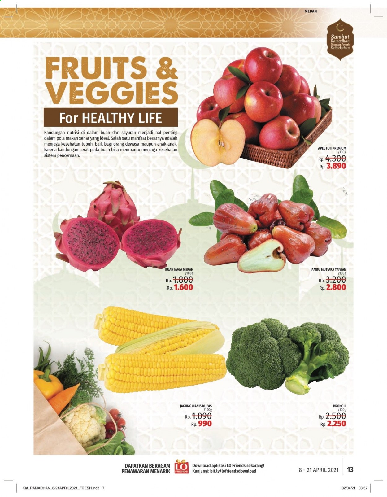thumbnail - Promo LOTTE Mart - 04/08/2021 - 04/21/2021 - Produk diskon - fruit, brokoli, apel, anak. Halaman 13.