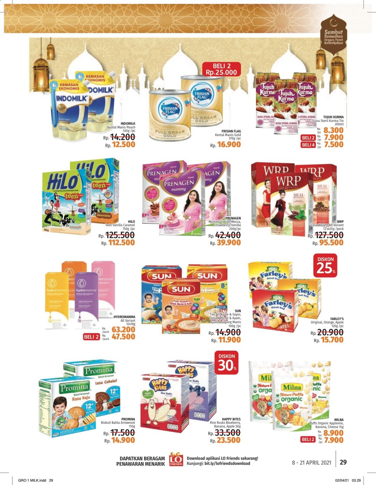 thumbnail - Promo LOTTE Mart - 04/08/2021 - 04/21/2021 - Produk diskon - milk, rice, indomilk, wortel, sun, puffs, chocolate, heinz, gold, caramel, apel, apple. Halaman 29.