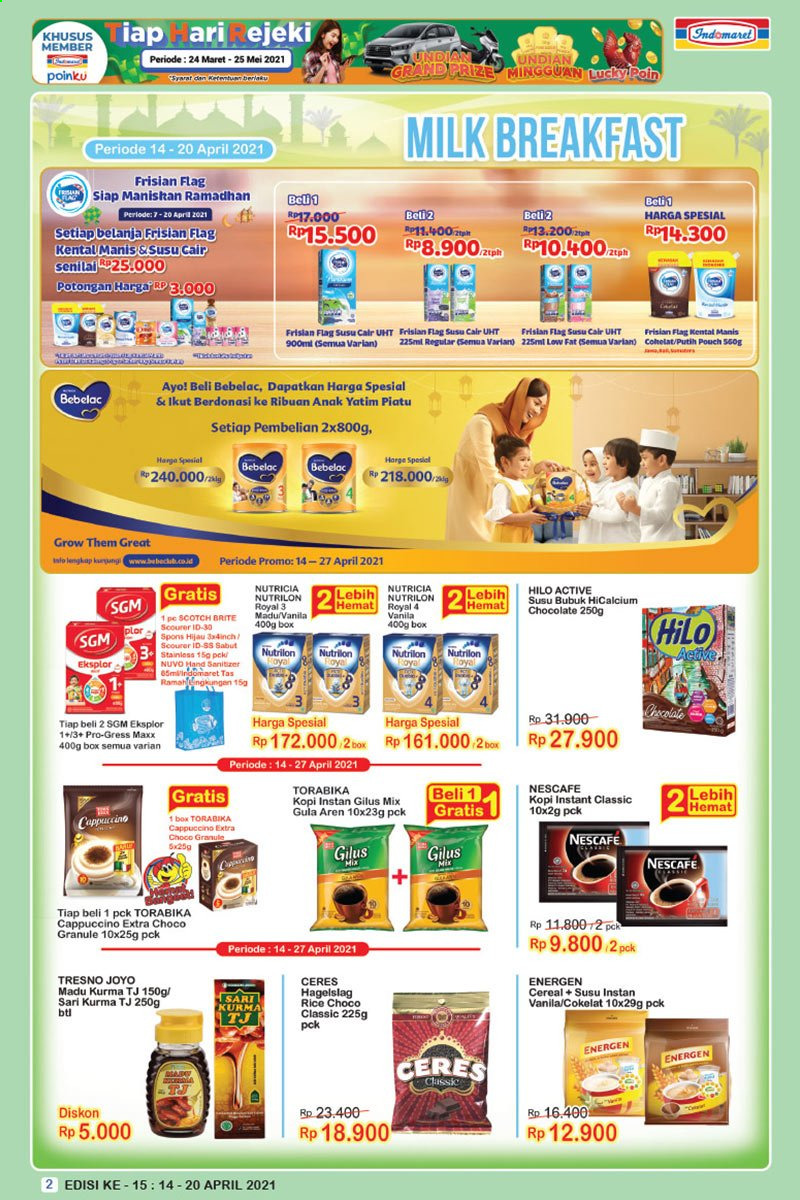 thumbnail - Promo Indomaret - 04/14/2021 - 04/20/2021 - Produk diskon - milk, rice, tas, stainless, scourer, nuvo, chocolate, gula, grand, cereal, cappuccino, box, anak, hand sanitizer. Halaman 2.