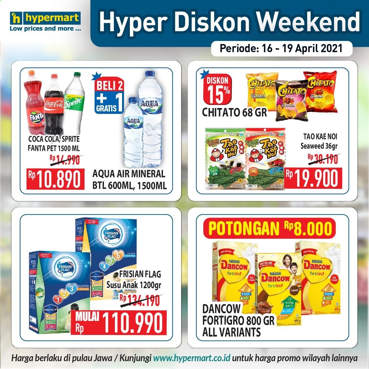 thumbnail - Promo Hypermart - 04/16/2021 - 04/19/2021 - Produk diskon - sprite, pet, nestlé, coca-cola, aqua, anak. Halaman 1.