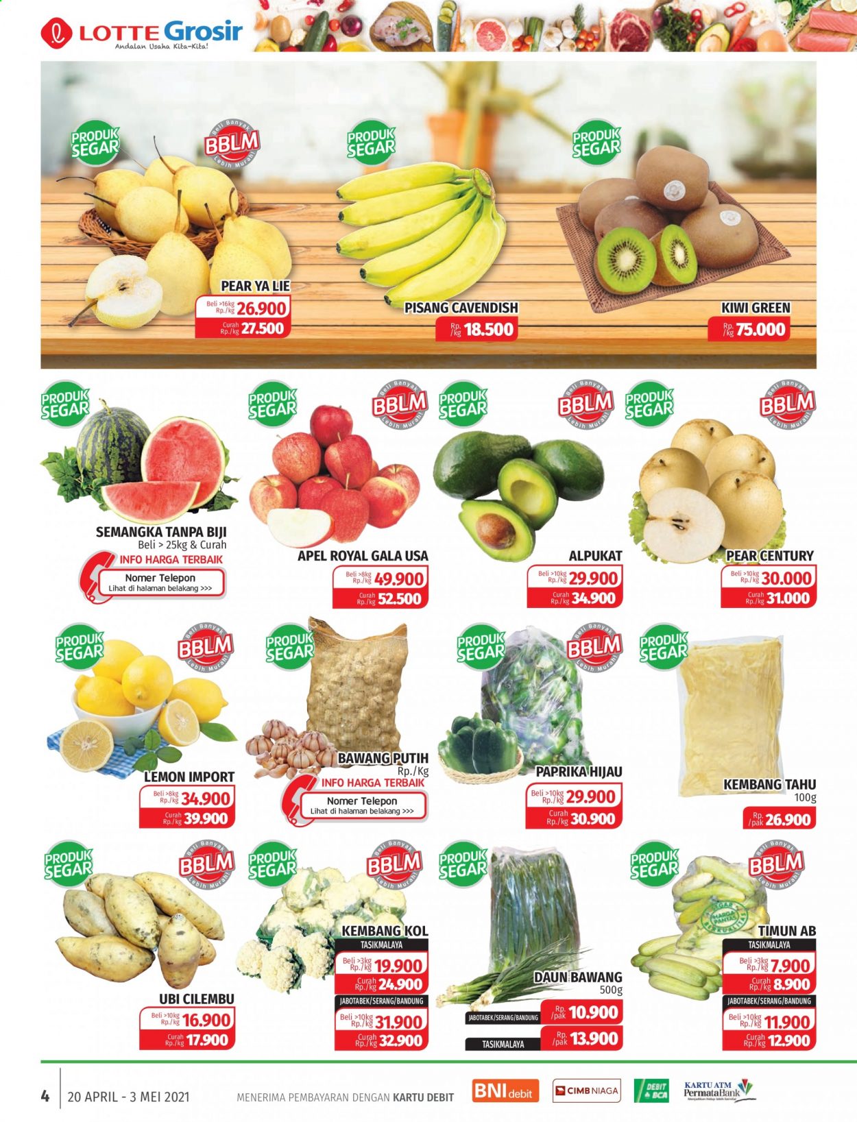 thumbnail - Promo LOTTE Grosir - 04/20/2021 - 05/03/2021 - Produk diskon - semangka, paprika, paprika hijau, pisang, lemon, kiwi, bawang, bawang putih, apel, alpukat. Halaman 4.