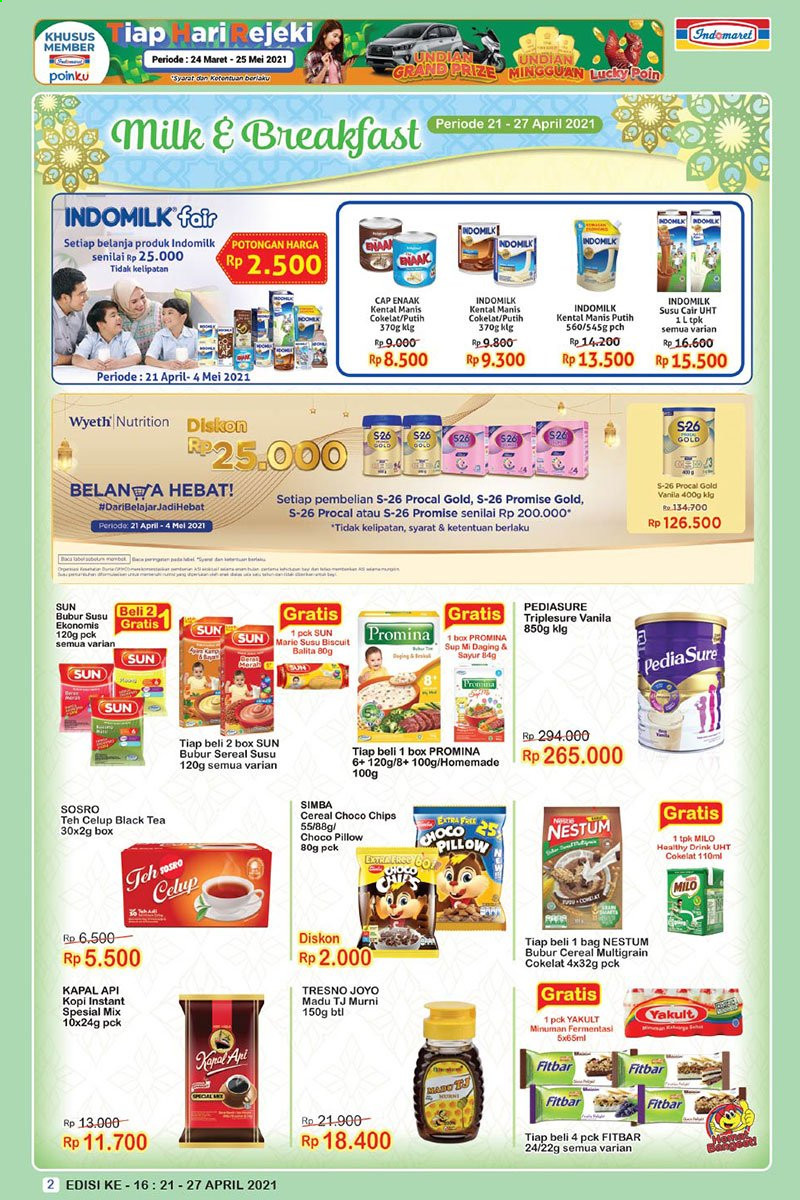thumbnail - Promo Indomaret - 04/21/2021 - 04/27/2021 - Produk diskon - milk, indomilk, sun, tea, simba, pillow, nestum, kapal, chips, gold, cereal, cap, biscuits, box, bag, drink. Halaman 2.